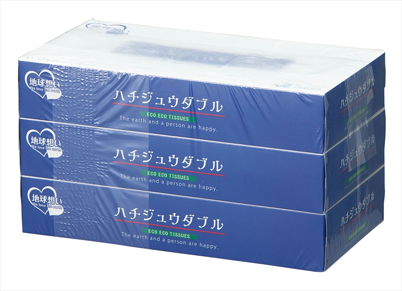 ハチジュウダブル エコティッシュ 3パック入り　パチンコ ハチジュウダブルBOXティッシュ 80W 3P×80袋セット（240個、2c/s