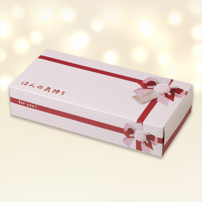 リボン／ボックスティッシュ　ほんの気持ち(赤リボン)