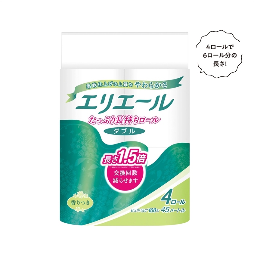 ｴﾘｴｰﾙ長さ1.5倍ﾄｲﾚｯﾄﾃｨｼｭｰｺﾝﾊﾟｸﾄ4ﾛｰﾙﾀﾞﾌﾞﾙ