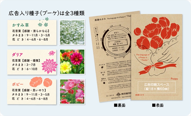 広告入り種子（ブーケ）／ダリア｜花言葉（感謝・優雅