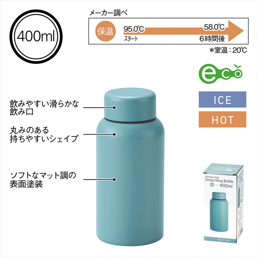 Smoo・真空二重構造ステンレスボトル400ml（ブルー）｜ノベルティ