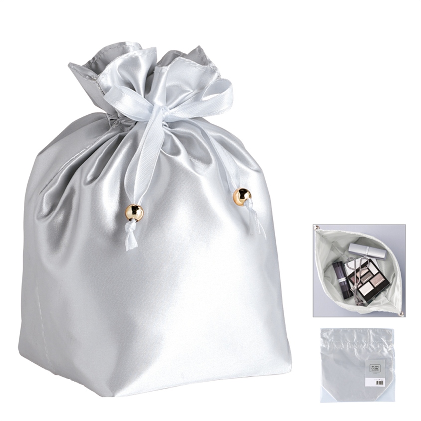 サテンキューブ巾着（シルバー）