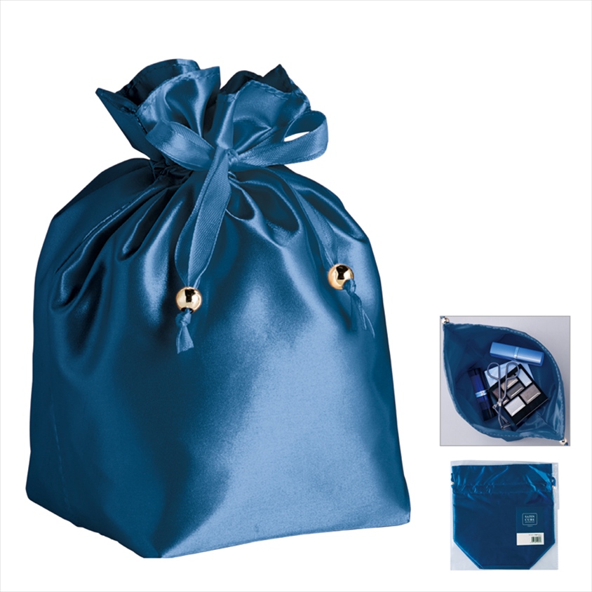 サテンキューブ巾着（ネイビー）