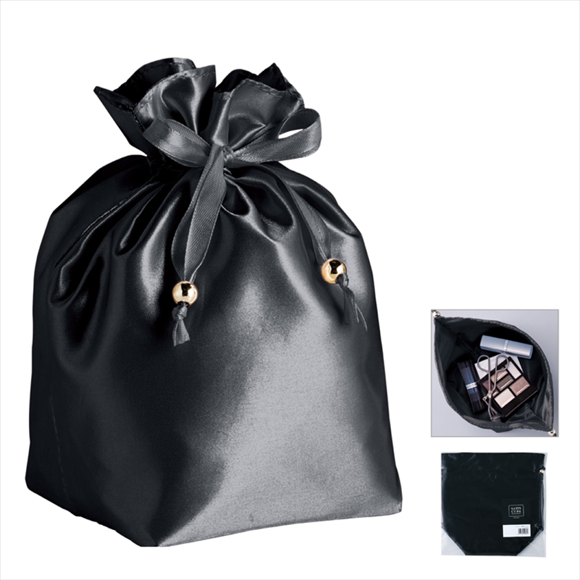 サテンキューブ巾着（ブラック）