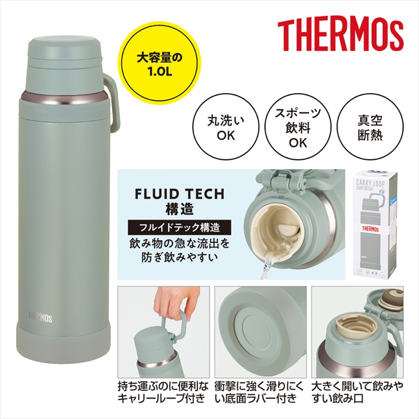 サーモス・真空断熱ハンドル付きケータイマグ1L（アッシュグリーン）