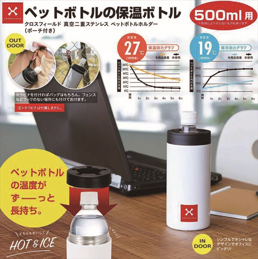★◆ XF-500 クロスフィールド 真空二重ステンレス ／ペットボトルホルダー 500ml用 ポーチ付