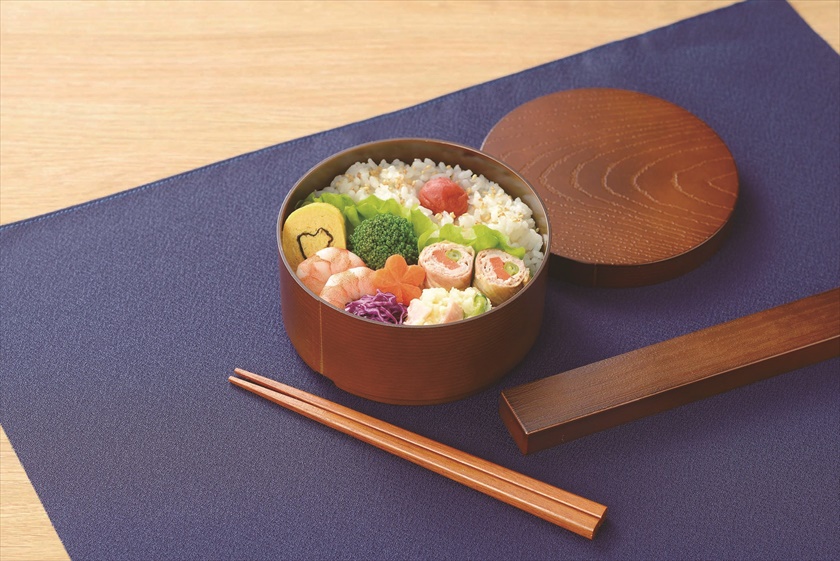 ◆ TW-12 曲げわっぱ風弁当箱 丸型 ／箸と箸ケースのセット