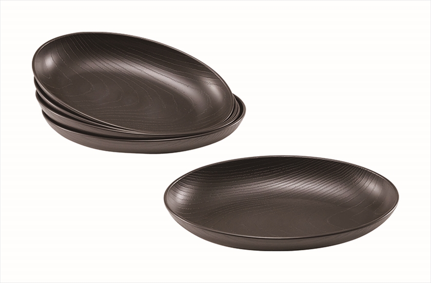 TW-03 木目オーバルプレート 五客 茶色