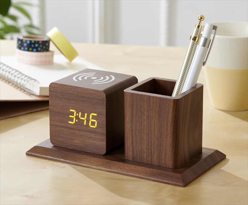ペンホルダー付ワイヤレス充電クロック ダイス｜ノベルティ・販促品