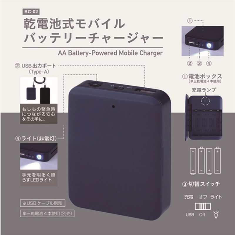◆ BC-02 乾電池式モバイルバッテリーチャージャー