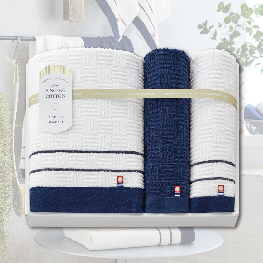 今治　シンシアコットン　タオルセット｜バスタオル×1枚
フェイスタオル×1枚
ウォッシュタオル×1枚