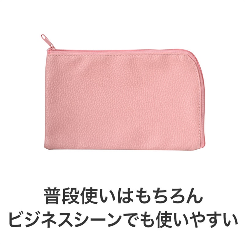 カラモ レザー調L字ファスナーポーチ ピンク｜ノベルティ・販促