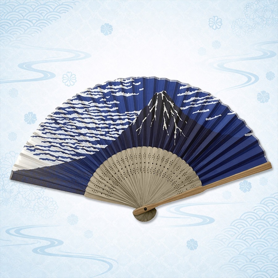 すす竹扇子　藍染富士
